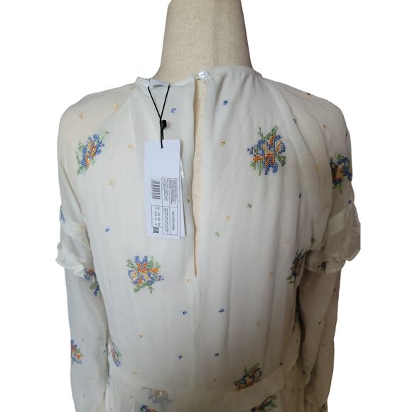 ASOS Lost Ink midi dress ruffle sleeve detail‎ and floral embroidery size 12 NWT - Picture 7 of 7